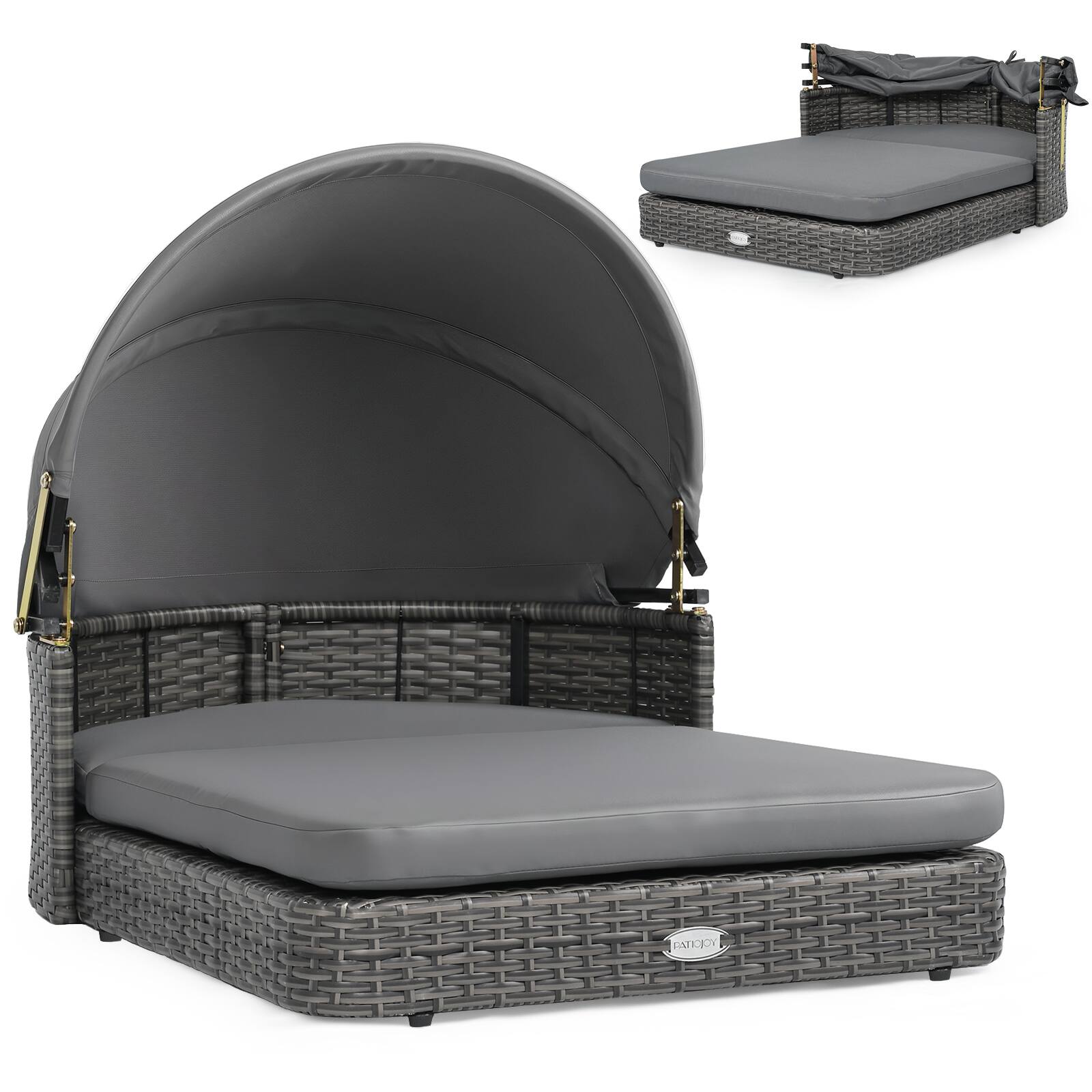 Alt View 9. Costway - Costway Wicker Dog House Outdoor with Adjustable Canopy 2 Detachable Soft Cushions for Yard - Mixed Gray+Gray.
