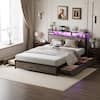Front. Winado - Bed Frame King Size with 4 Storage Drawers and Storage Headboard Metal Platform with Charging Station and LED Lights - Wash Gray.