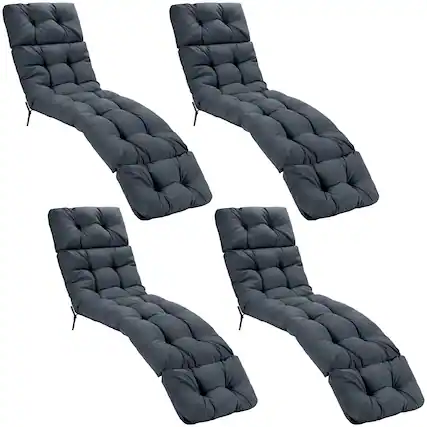 Front. Gymax - Gymax Set of 4 73'' Lounge Chaise Cushion Padded Recliner Cushion Grey - Grey.