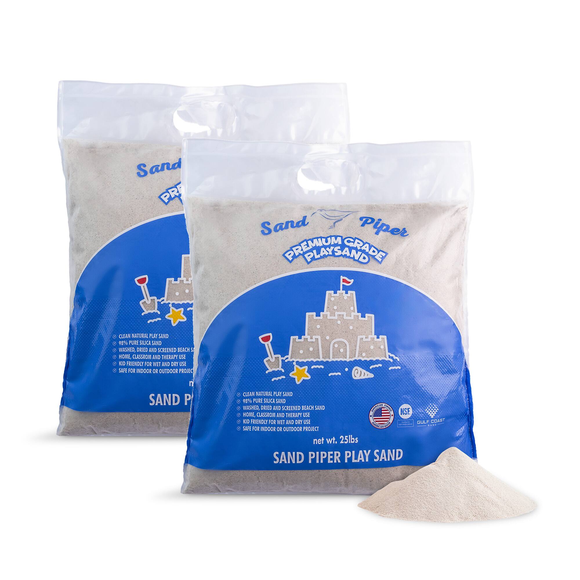 Sand Piper Premium Grade Playsand

- Clean Natural Play Sand
- 99% Pure Silica Sand
- Washed, Dried and Screened Beach Sand
- Home, Classroom and Therapy Use
- Safe for Wet and Dry Use
- Safe for Indoor or Outdoor Projects

Net wt. 25lbs

Sand Piper Play Sand