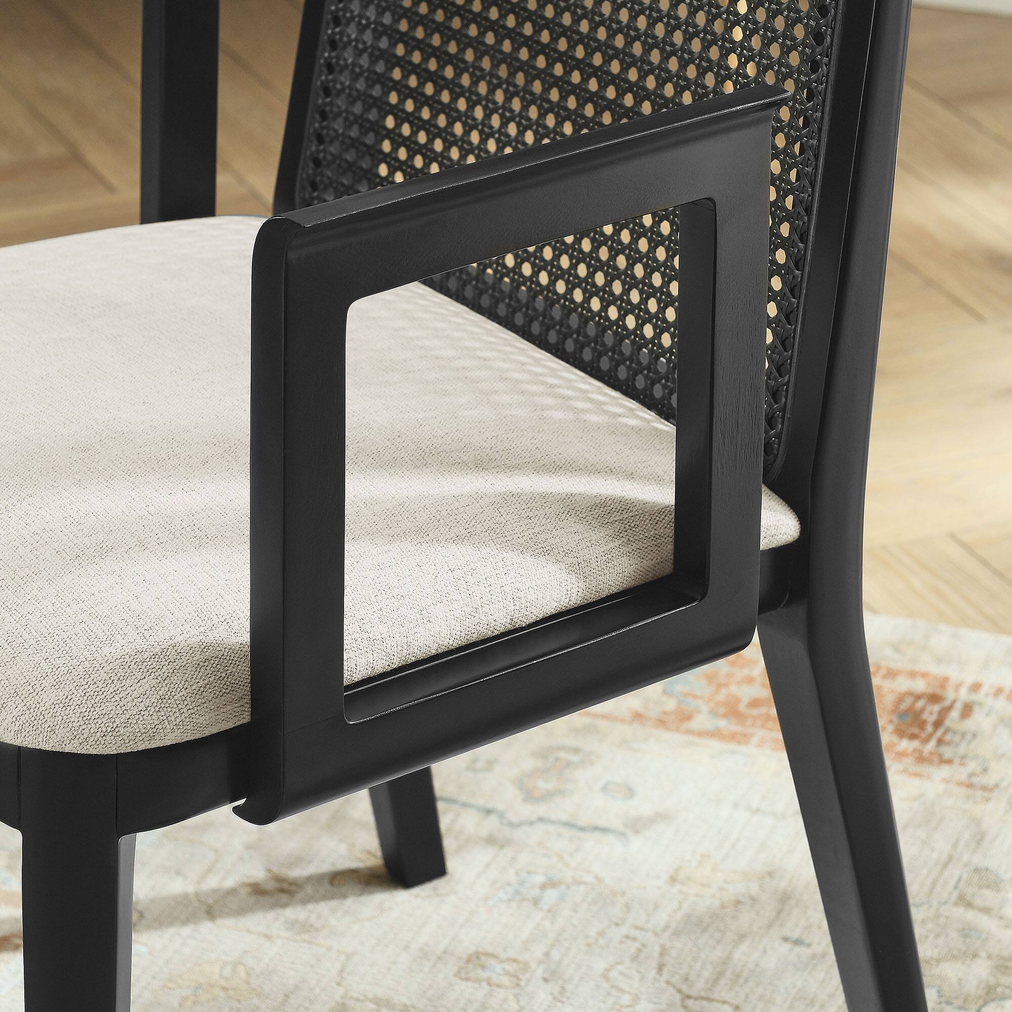 Alt View 1. Modway - Monarch Wood and Rattan Dining Armchair by Modway - Black Black Heathered Weave Ivory.