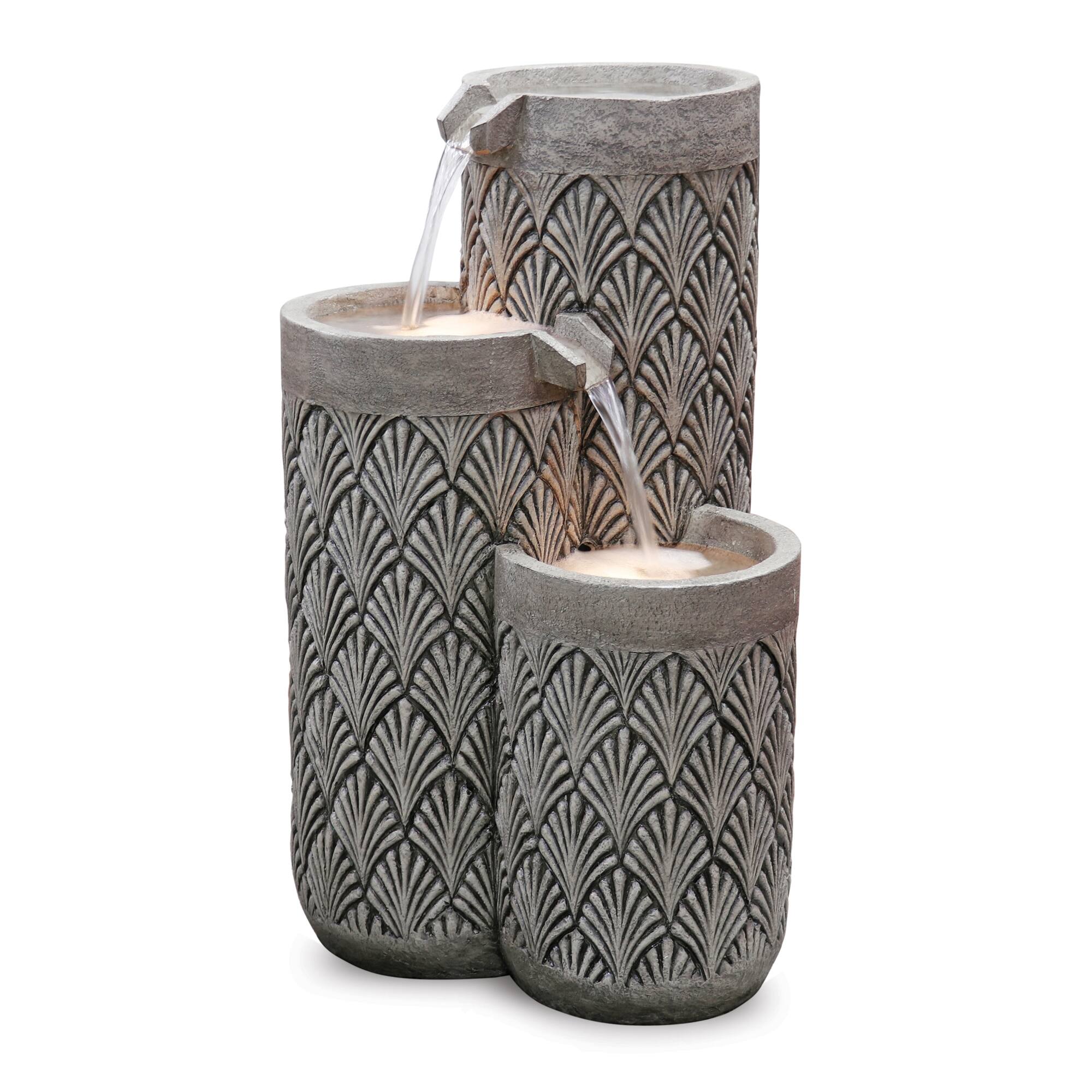 Front. BreeBe - Stone Cascading Bowl Fountain 25.5"H - Black,Grey.