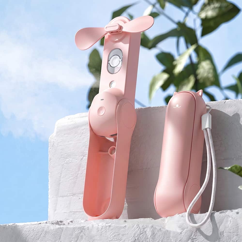 COWIN - Misting Fan Portable Rechargeable Handheld Fold Fans Kids Women for Travel Outdoors - Pink