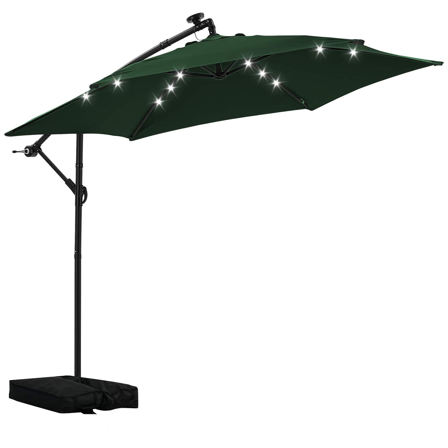 Ainfox - 10FT Solar LED Outdoor Patio Yard Offset Umbrella with Cross Base for Market,Garden,Deck,Backyard,Pool,with light - Green