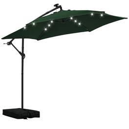 Ainfox - 10FT Solar LED Outdoor Patio Yard Offset Umbrella with Cross Base for Market,Garden,Deck,Backyard,Pool,with light - Green