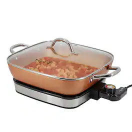 MegaChef - 11.81 Inch Electric Fry Pan with Coating - Copper