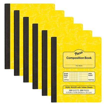 Pacon Composition Book
Your Name
Graph Ruled Left Page
Wide Ruled Right Page
DUAL RULED with Yellow Sheets
100 SHEETS-200 PAGES
9.75IN x 7.5IN (24.8cm x 19.1 cm)