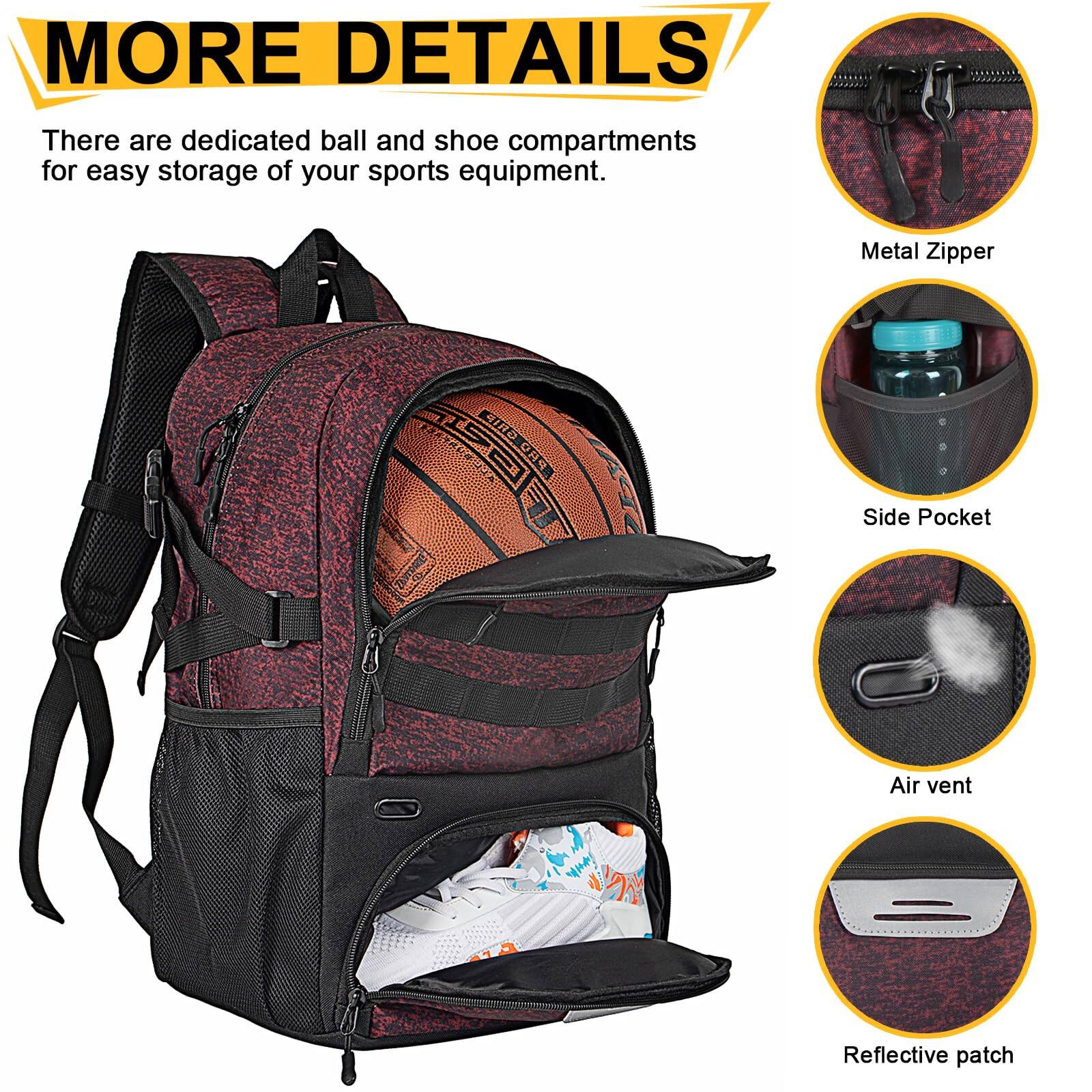 **MORE DETAILS**

There are dedicated ball and shoe compartments for easy storage of your sports equipment.

- Metal Zipper
- Side Pocket
- Air vent
- Reflective patch