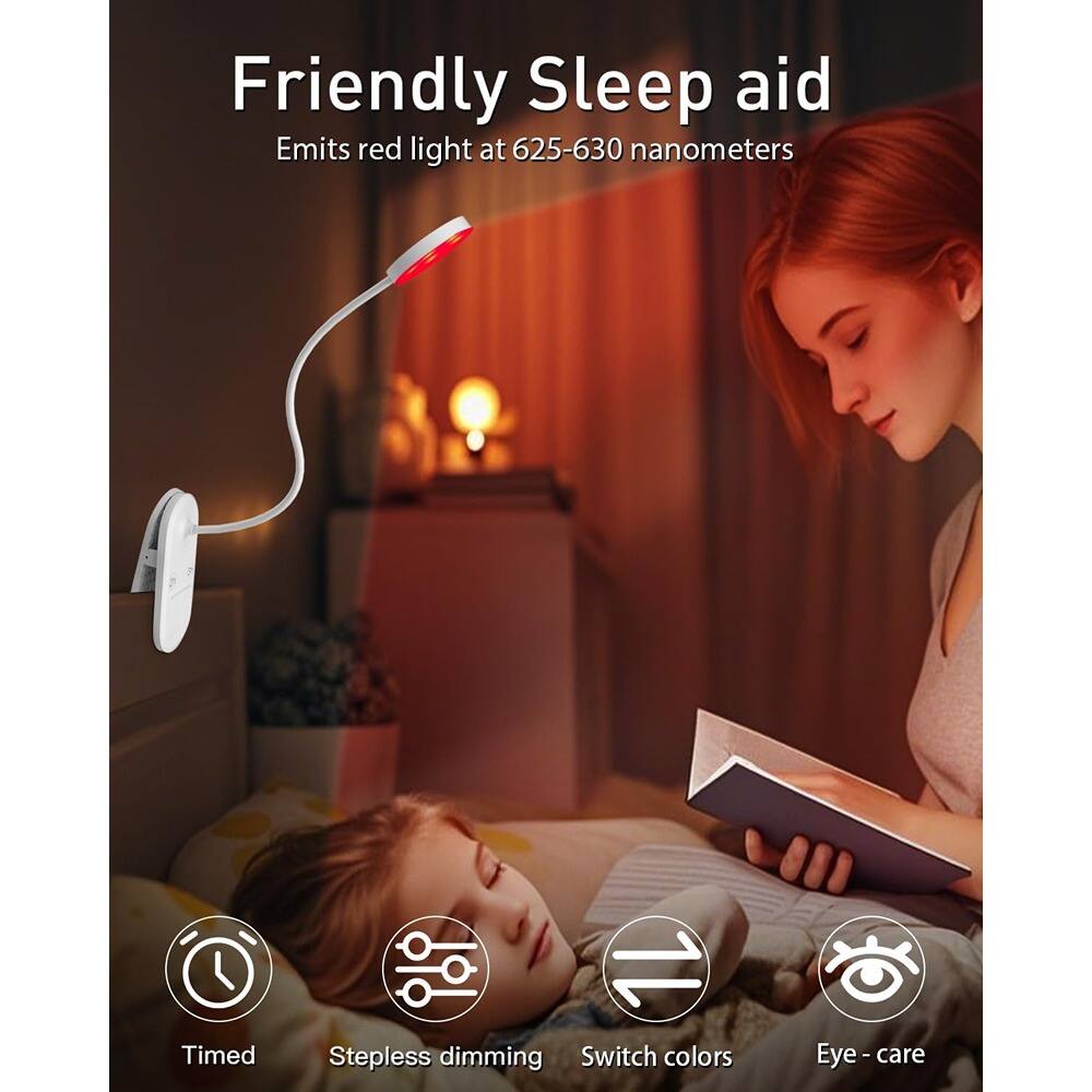 Friendly Sleep aid  
Emits red light at 625-630 nanometers  

Timed  
Stepless dimming  
Switch colors  
Eye-care