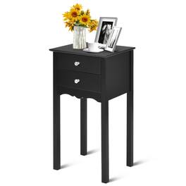 Ecooso - Vintage End Side Table with 2 Storage Drawers and Stable Metal Frame - Black