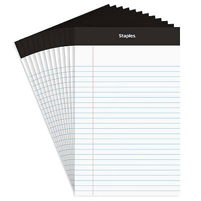 Front. Staples - Staples Notepads, 5" x 7.25", Narrow Ruled, White, 50 Sheets/Pad, Dozen (ST57338) - White.