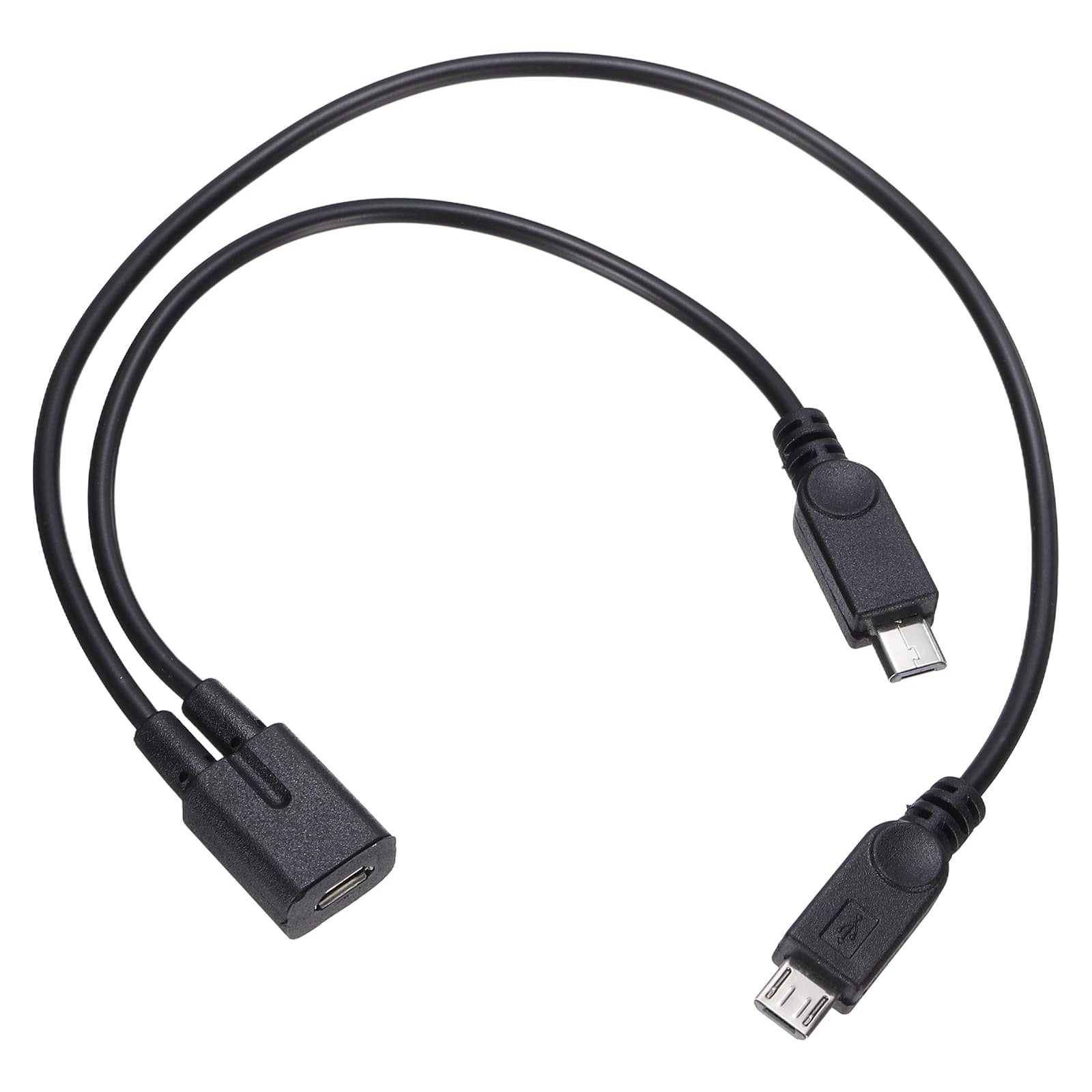 Unique Bargains - Micro USB Female to Micro USB Male 2-in-1 Splitter Charging Cable 11.8" - Black