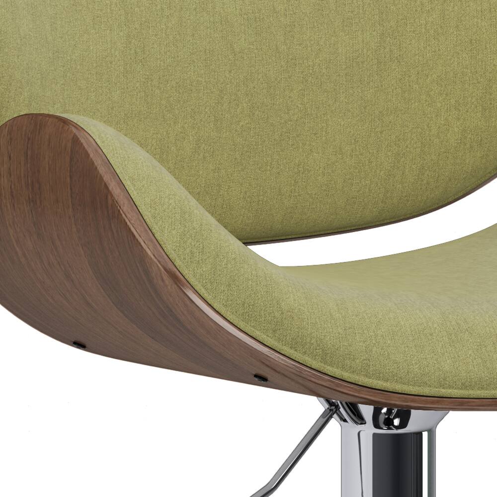 Back. Simpli Home - Marana Mid Century Modern 33 inch Bentwood Adjustable Swivel Bar Stool in Acid Green Polyester linen fabric - Acid Green.