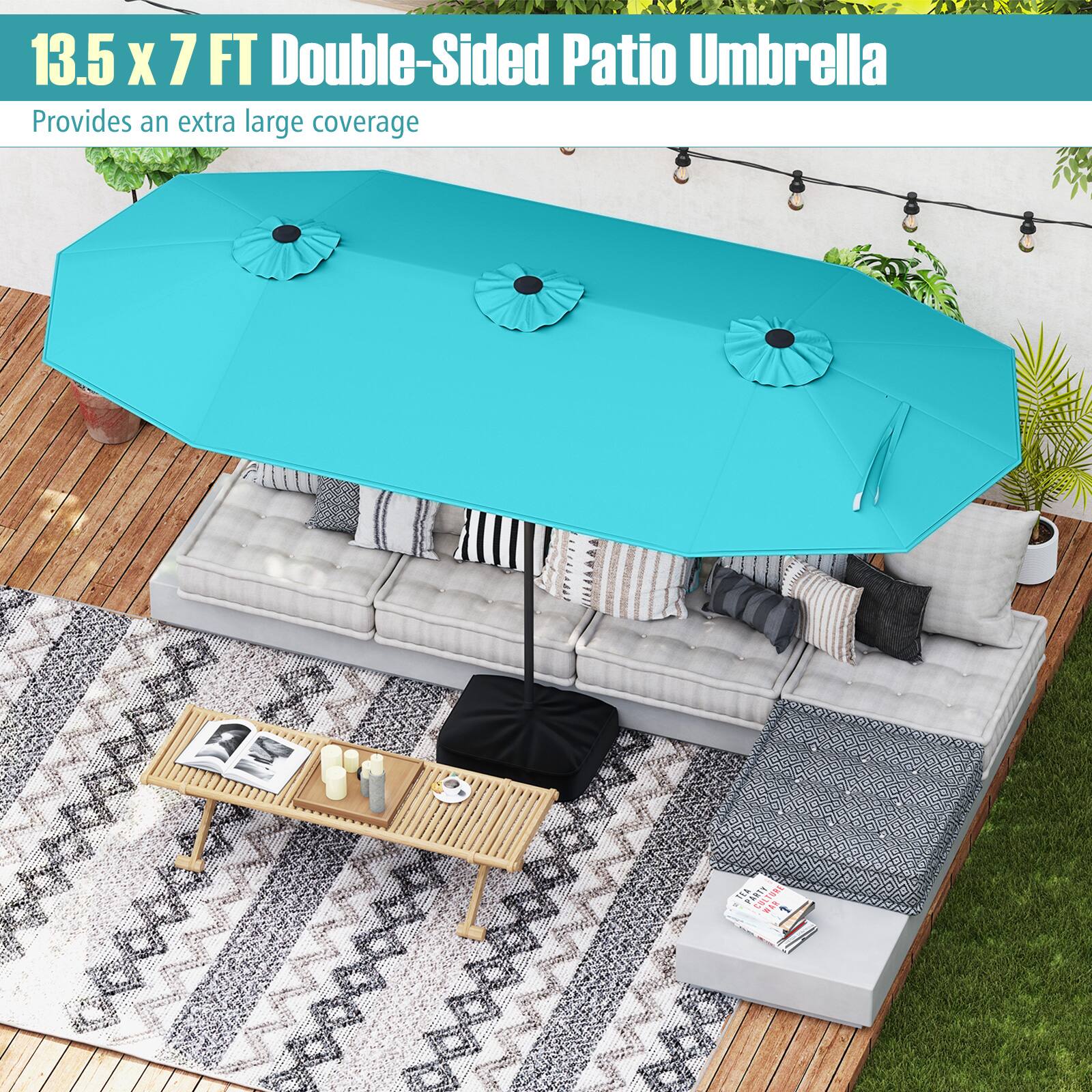 13.5 x 7 FT Double-Sided Patio Umbrella Provides an extra large coverage