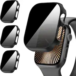 Core Tech - 3-Pack Privacy Tempered Glass Protective Case for Apple Watch 44mm - ++ - Black