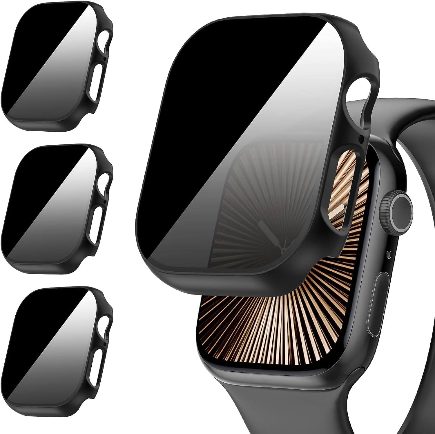 Front. Core Tech - 3-Pack Privacy Tempered Glass Protective Case for Apple Watch 44mm - Black+Black+Black - Black.