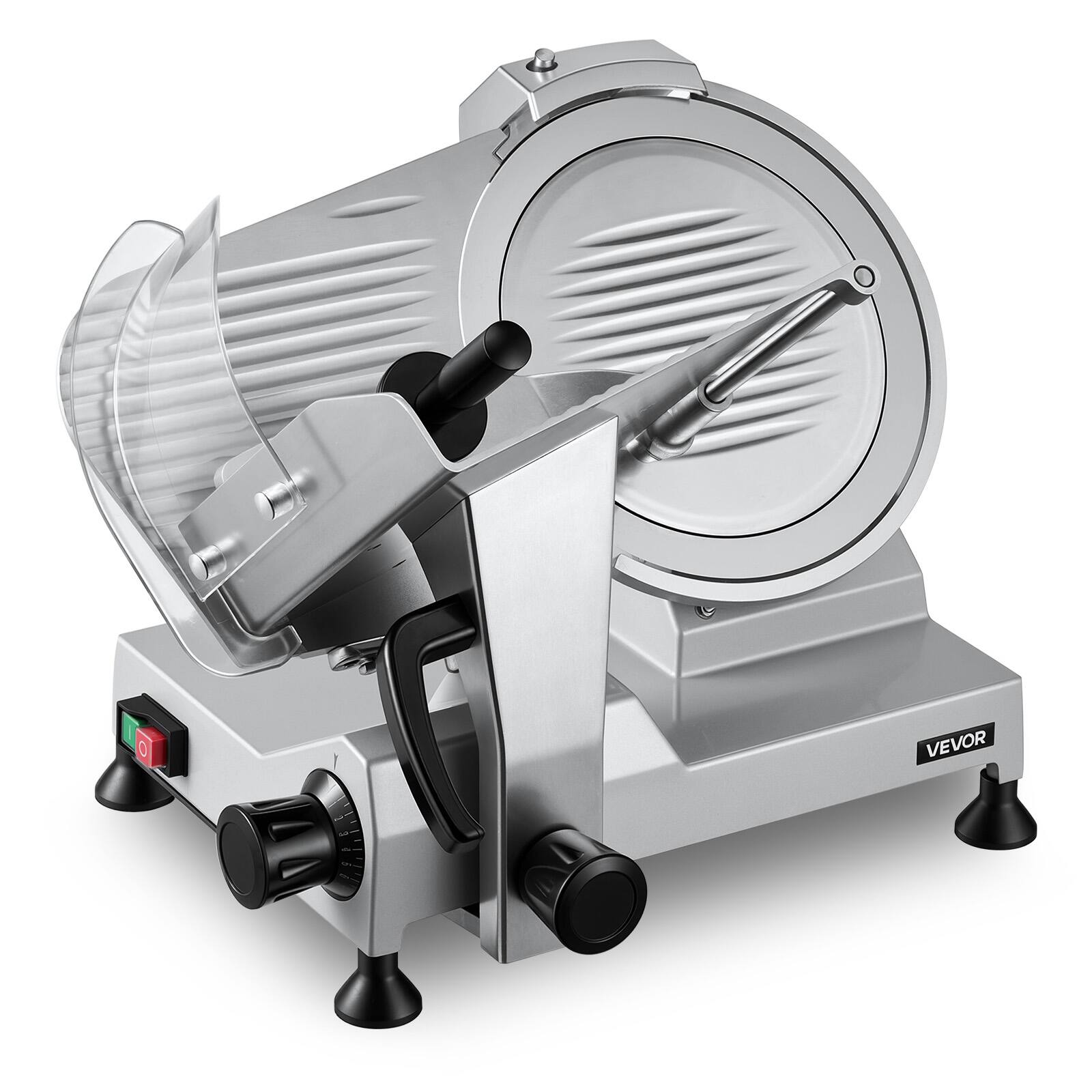 Front. VEVOR - Commercial Meat Slicer, 320W Electric Deli Food Slicer with 12" Carbon Steel Blade, Built-In Sharpener - Silver.