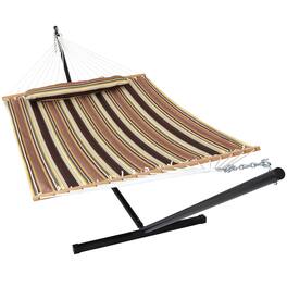 Sunnydaze - 2-Person Quilted Fabric Hammock with Steel Stand - Sandy Beach