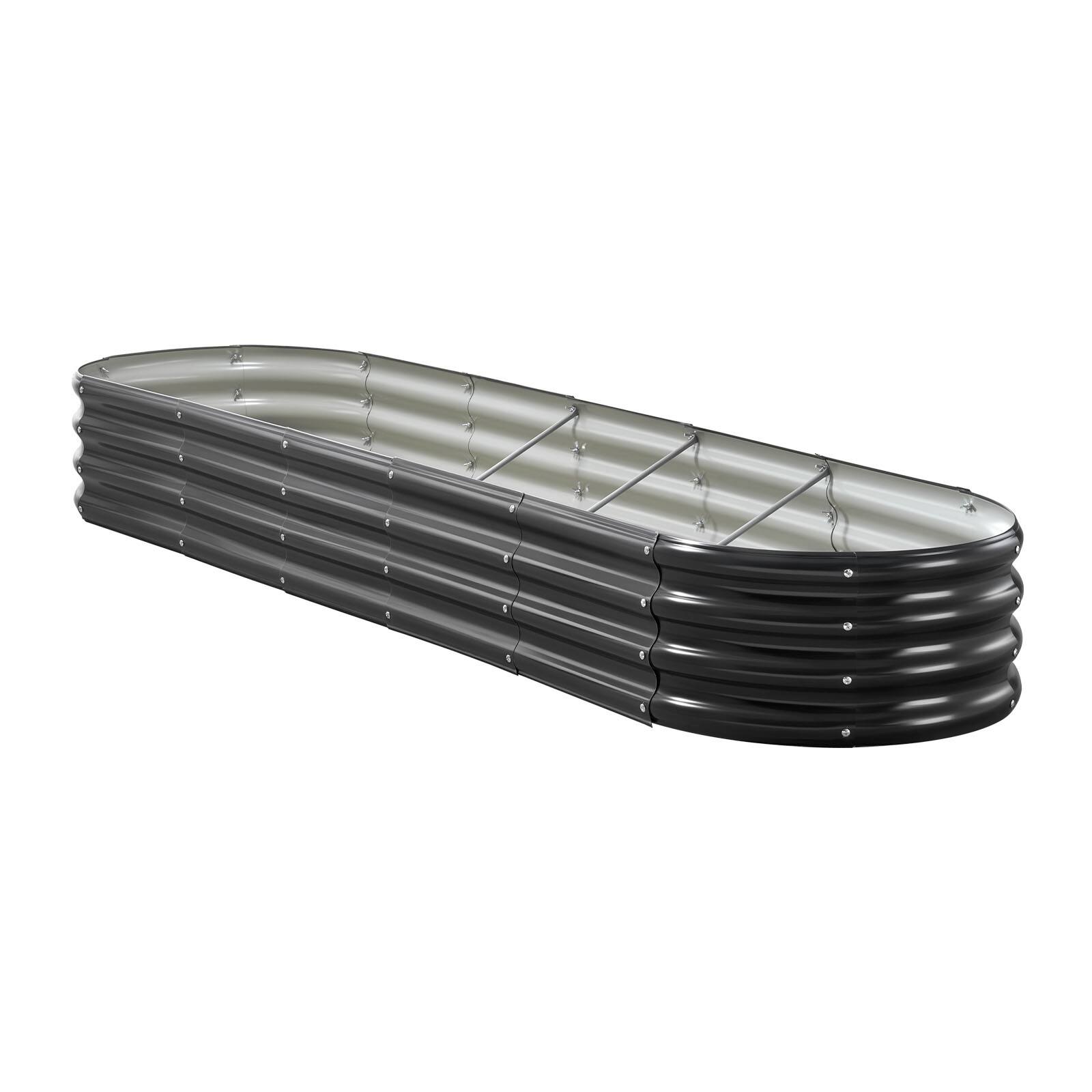 Alt View 5. VEVOR - Metal Raised Garden Bed, 8 x 2 x 1 ft Oval Outdoor Galvanized Planter Garden Box, Open Bottom Design - Dark Gray.