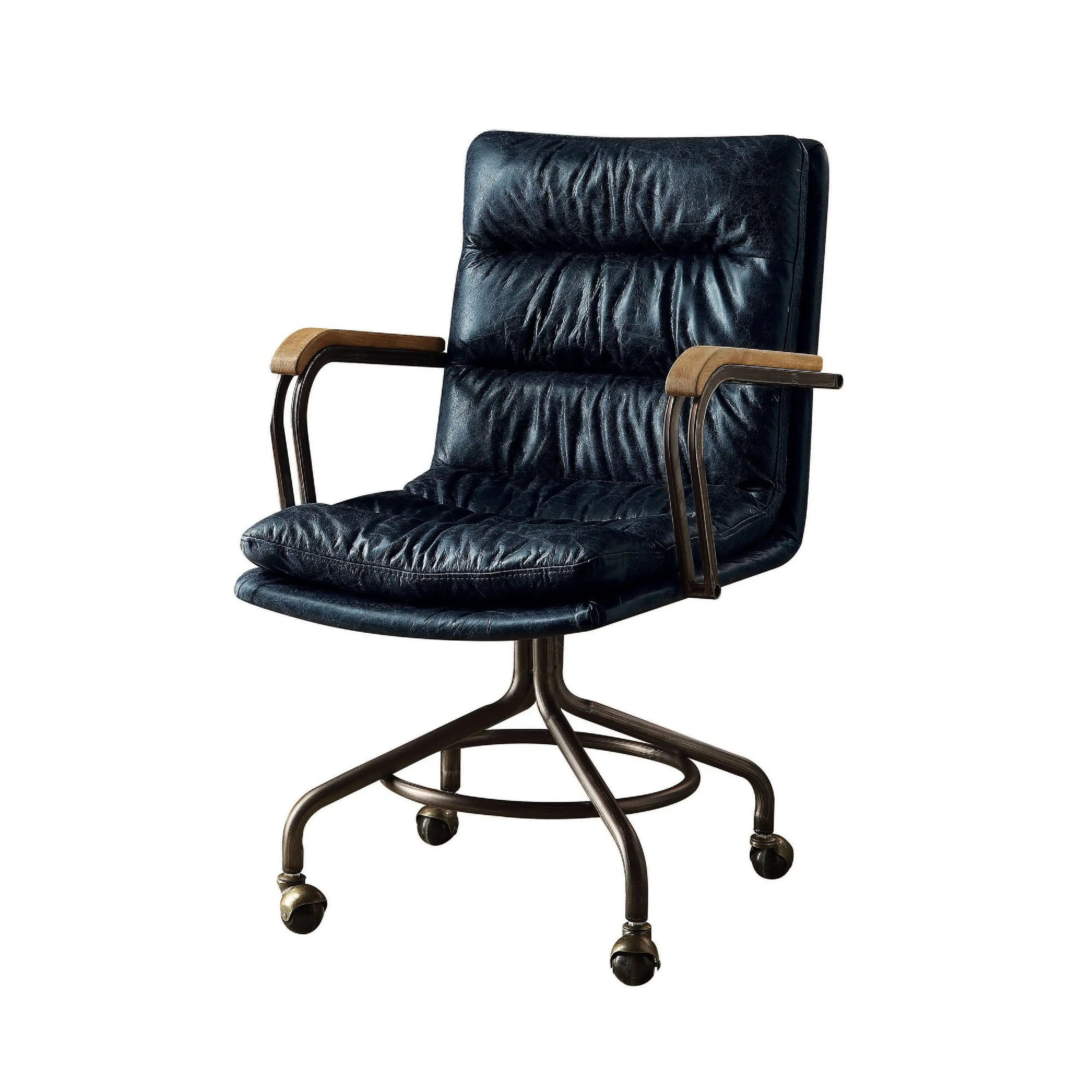 Alt View 1. Manhattan Lane - Metal & Leather Executive Office Chair - Vintage Blue Leather.