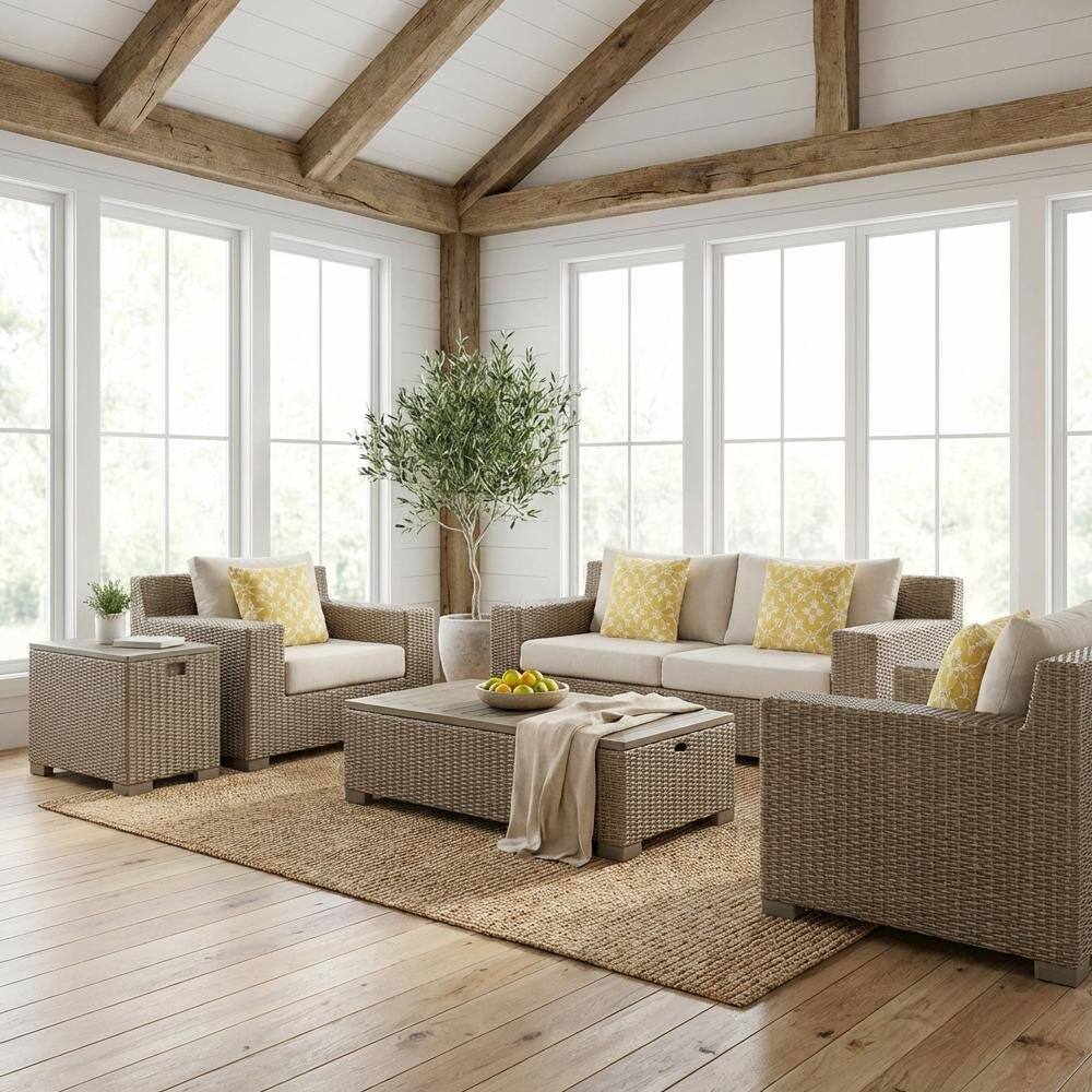 Left. FurniFact - Rectangular Tan Coffee Table with Wood Legs and Transitional Design - Tan.