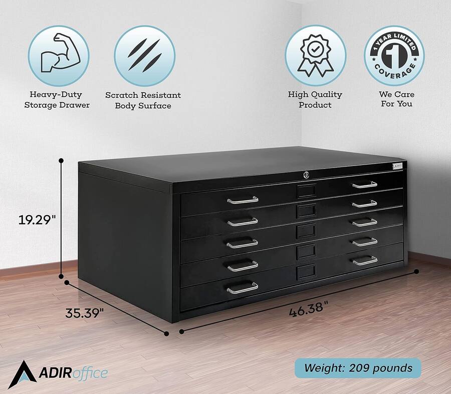 File Stack Steel AdirOffice 5 Drawer Steel Lateral File Cabinet, Blueprint and Large ...