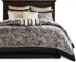 Hivvago - King 12 Piece Cotton Polyester Comforter Set Black Gold Paisley - Black/Gold