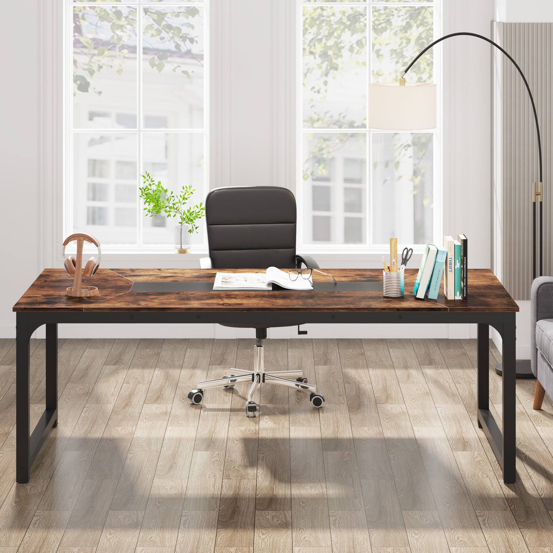 Alt View 1. Tribesigns - Conference Table with Engineered Wood Construction and Rectangular Top for Office and Meeting Room - Brown.