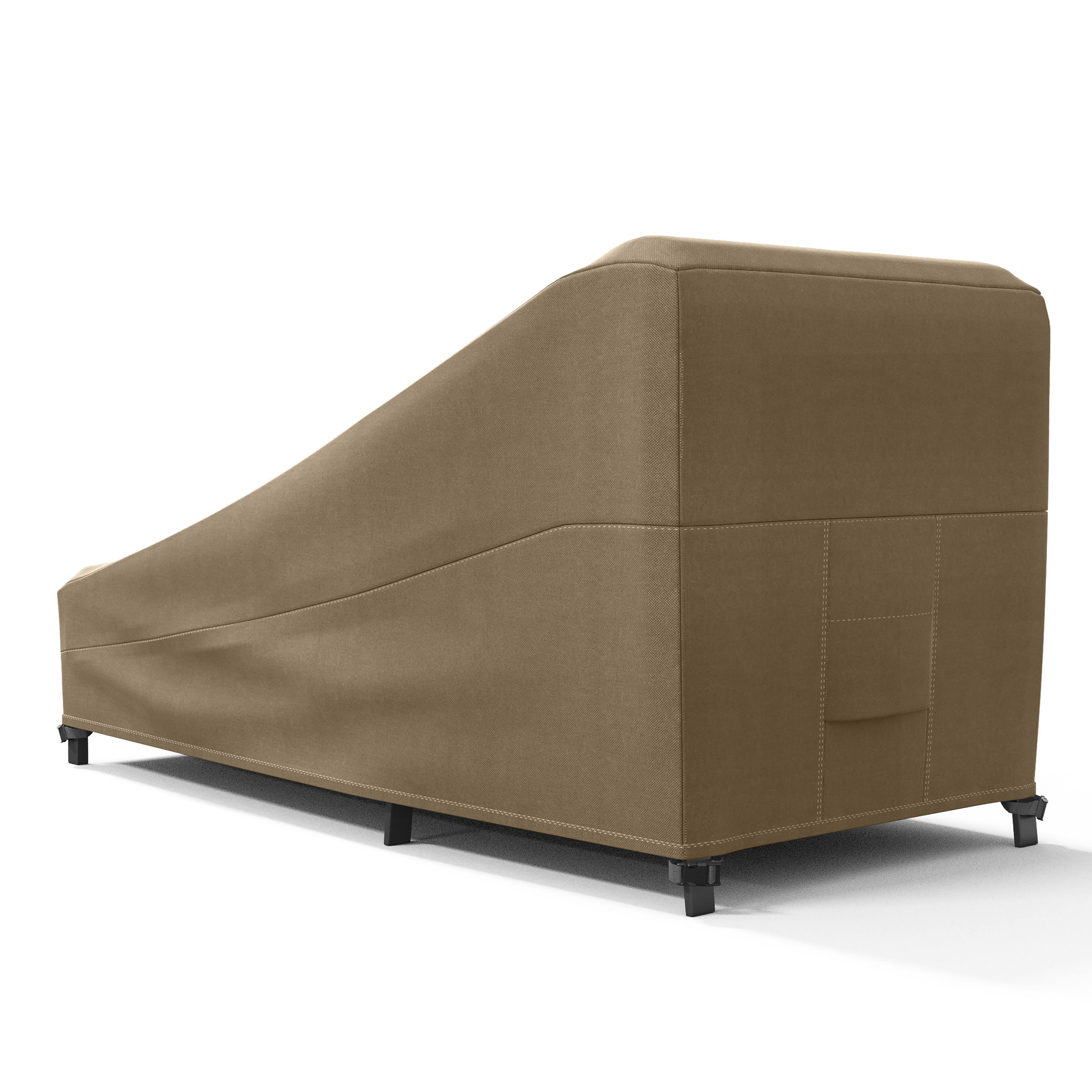 Angle. KHOMO GEAR - Heavy-Duty Patio Chaise Lounge Chair Cover, Waterproof Outdoor Furniture Protector, Fade & Weather Resistant - Brown.