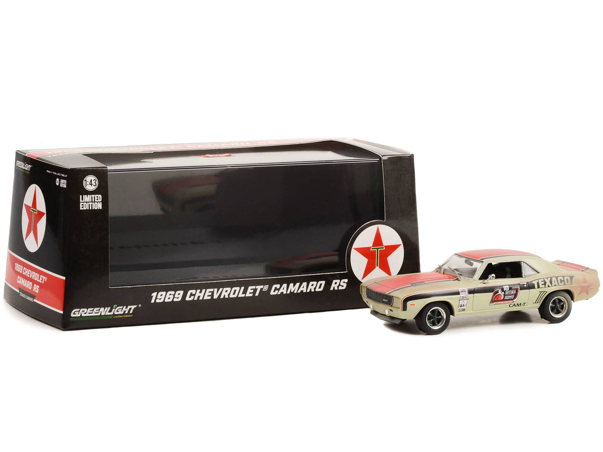 1:43 LIMITED EDITION  
1969 CHEVROLET CAMARO RS  
GREENLIGHT  
1969 CHEVROLET CAMARO RS  
TEXACO  
CAM-T