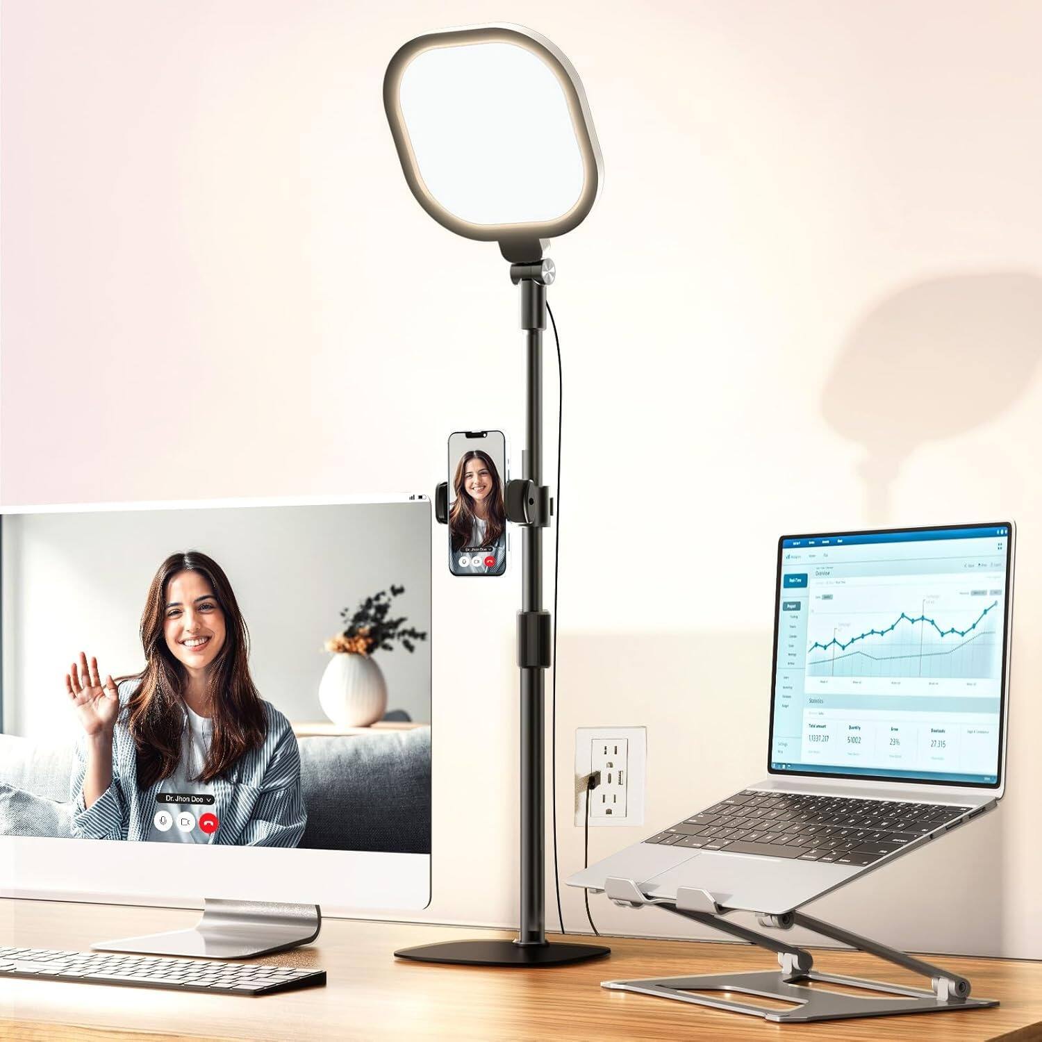 Front. PARKER SLATER - Video Conference Ring Light for Desk with Flexible Stand, 30 Light Modes, Desk Lamp with Memory Function for Zoom, Video.