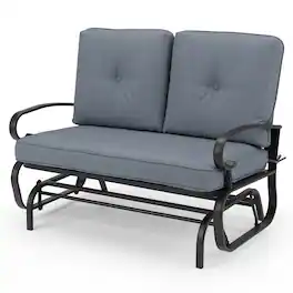 Costway - Glider Outdoor Patio Rocking Bench Loveseat Cushioned Seat Steel Frame - Gray