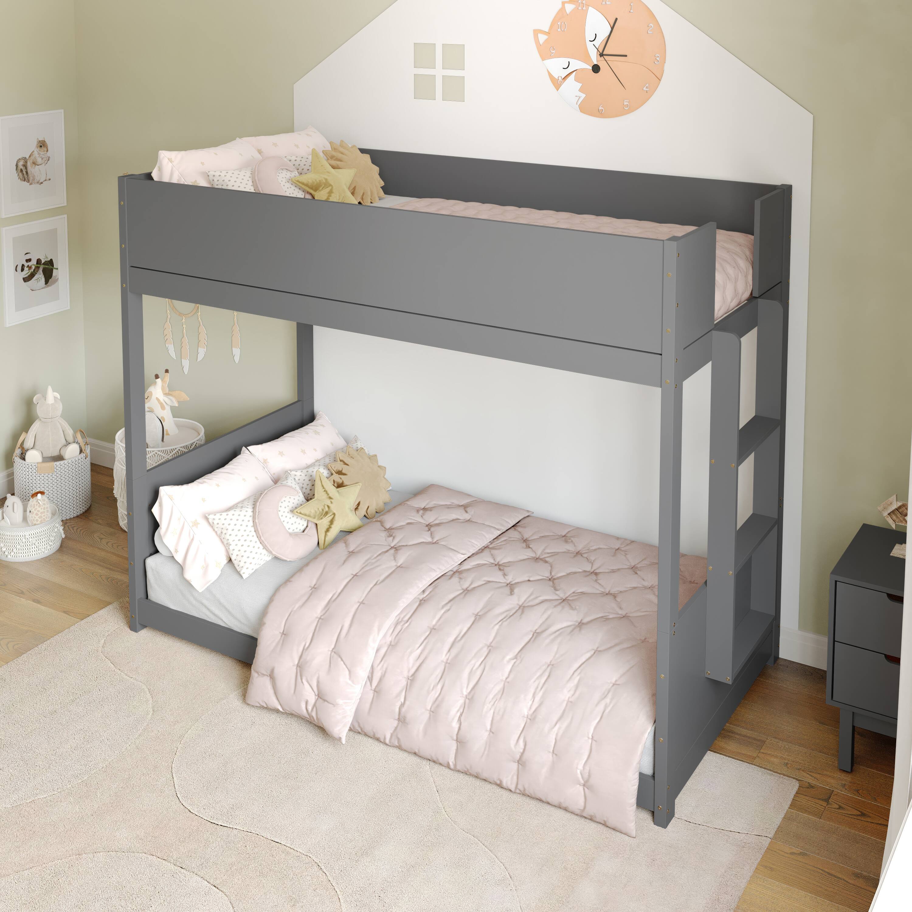 Alt View 1. Flash Furniture - Dallas Bunk Bed Twin Over Twin, Convertible Solid Wood Bunk Bed Frame with Ladder for Kids, No Box Spring Needed in Gray - Gray.