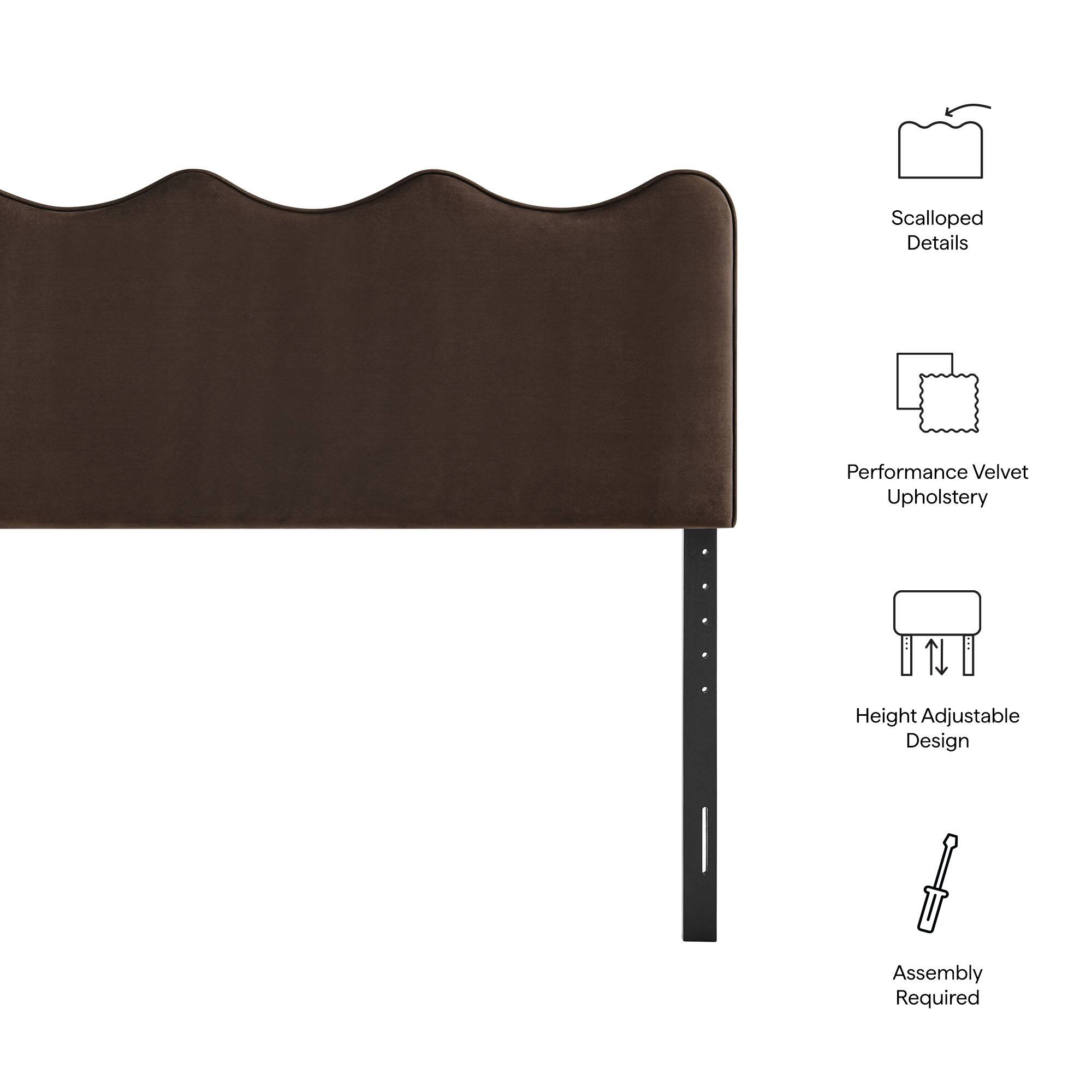 Scalloped Details  
Performance Velvet Upholstery  
Height Adjustable Design  
Assembly Required