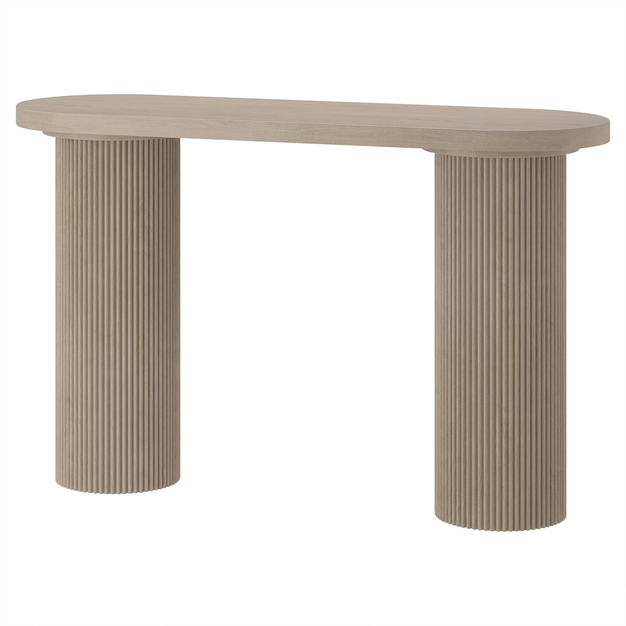 Left. Hudson&Canal - Isa 55" Wide Oval Fluted Console Table - White.