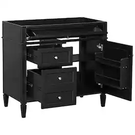 Loheer - 36 inch Bathroom Vanity Without Top, Solid Wood Base, Modern Storage Cabinet - Black