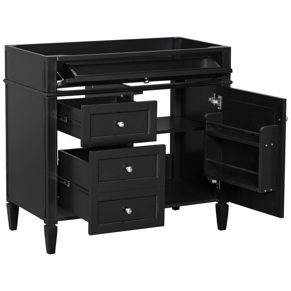 Front. Loheer - Loheer 36 inch Bathroom Vanity Without Top, Black Solid Wood Base, Modern Storage Cabinet - Black.