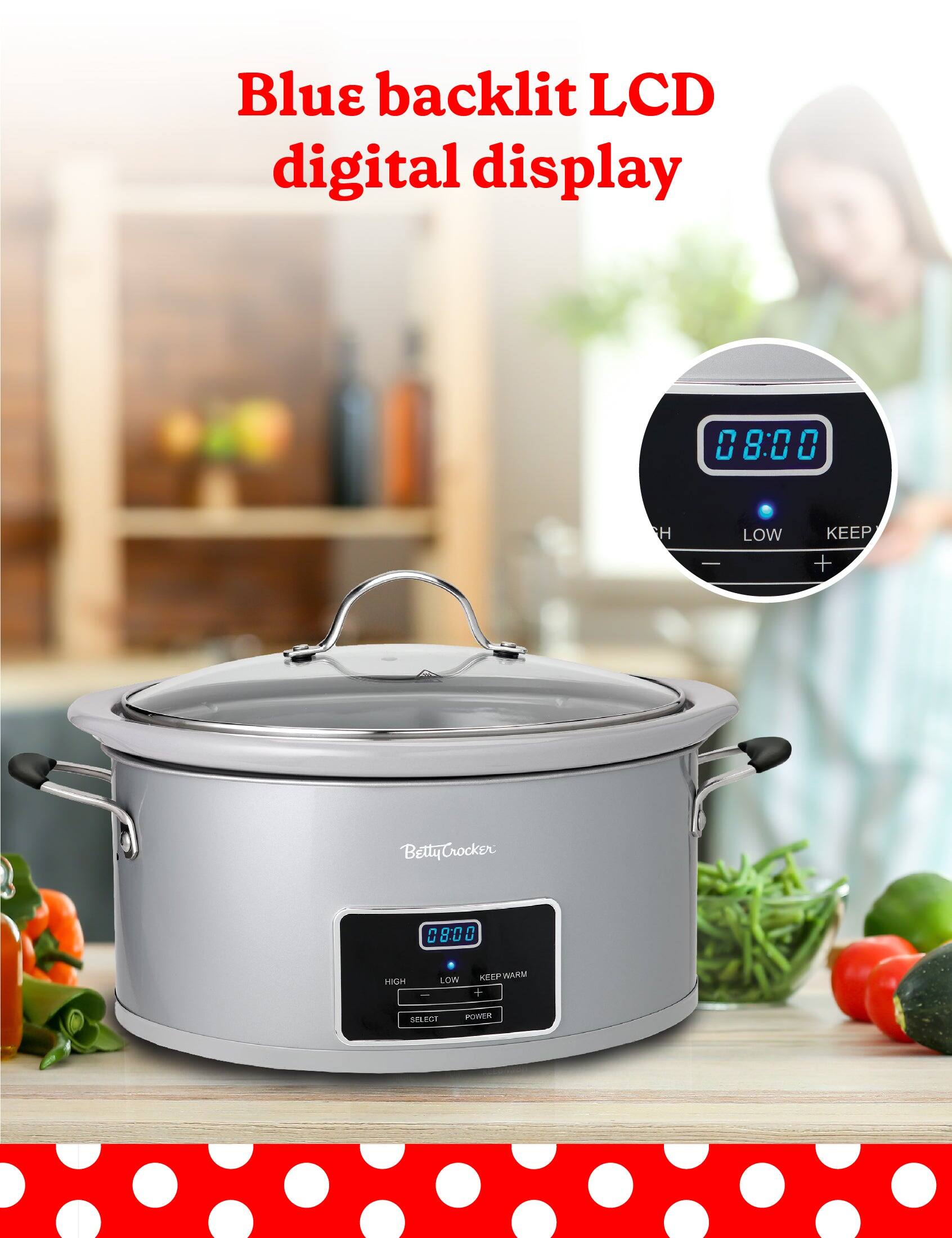 Blue backlit LCD digital display.