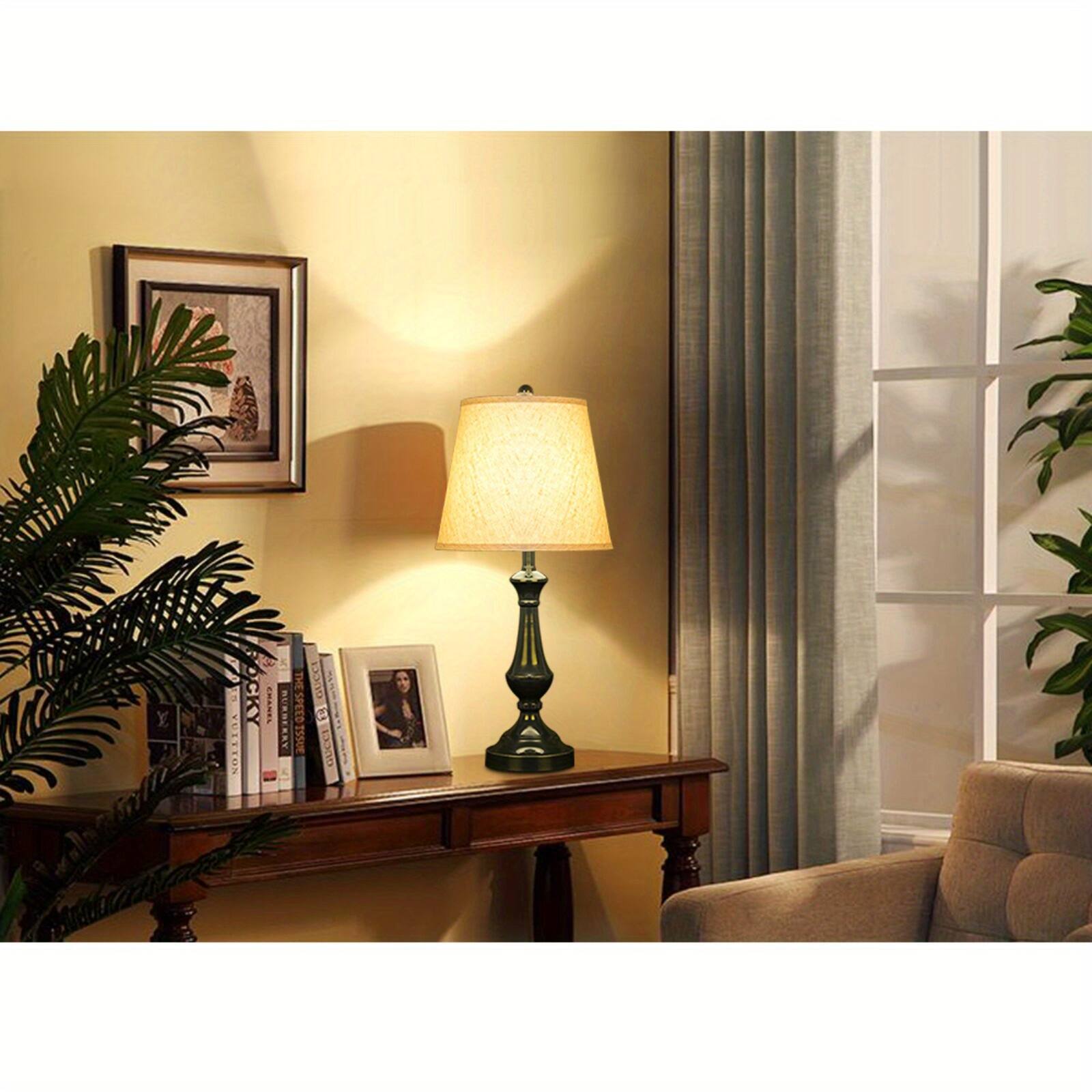 Alt View 3. Oumilen - 2-Pack Table Lamps, Dark Green Glossy Base with Beige Fabric Linen Shade, E26 Rotary Switch Socket for Bedroom.