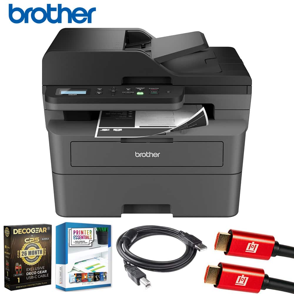 Brother - Wireless Monochrome Multi-Function Printer + 26 Months Protection Warranty & Cable Bundle