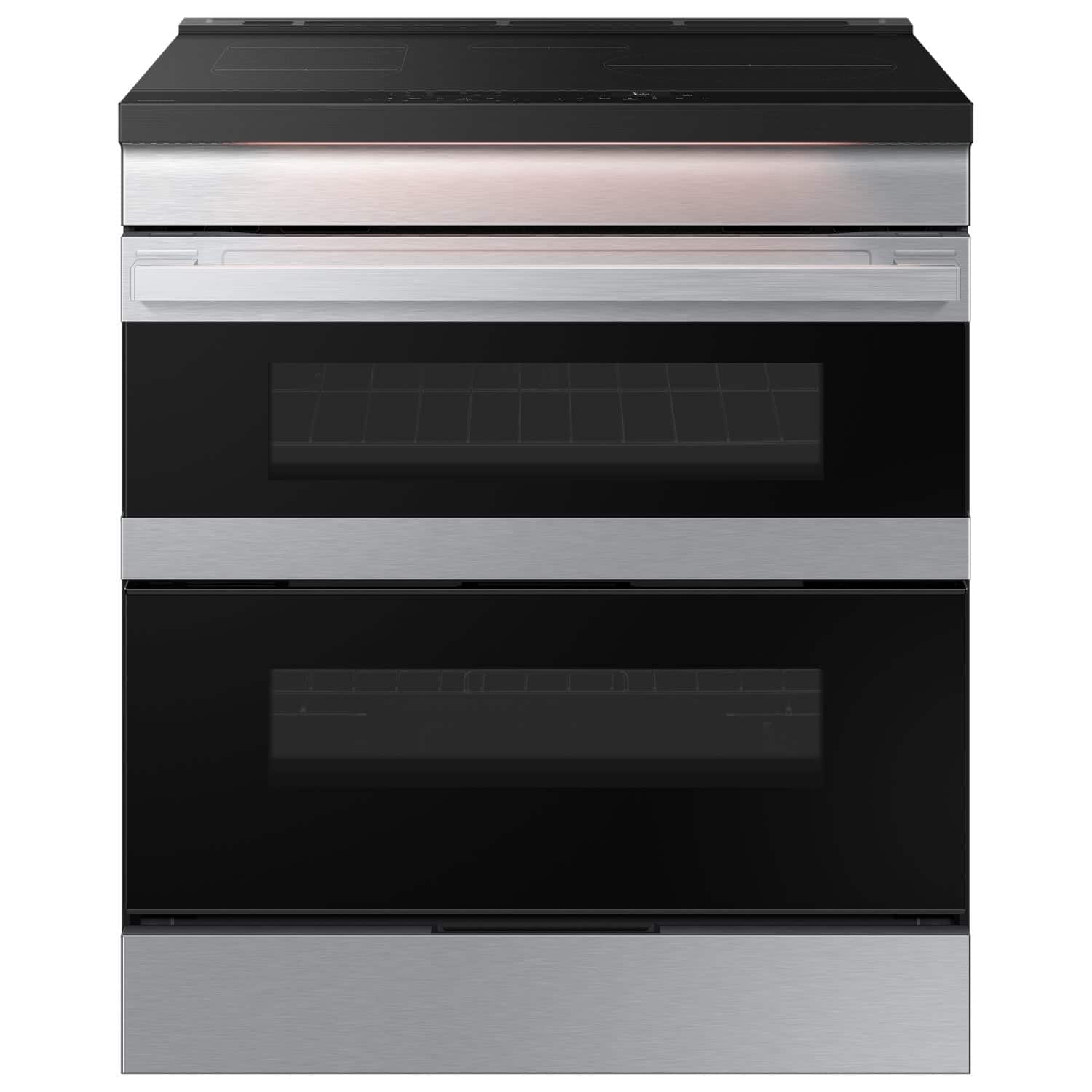 Front. Samsung - Bespoke 6.3 Cu. Ft. Slide-In Electric Induction Convection Range with Flex Duo Convertible Double Oven Technology - Stainless Steel.