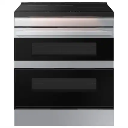 Front. Samsung - Bespoke 6.3 Cu. Ft. Slide-In Electric Induction Convection Range with Flex Duo Convertible Double Oven Technology - Stainless Steel.
