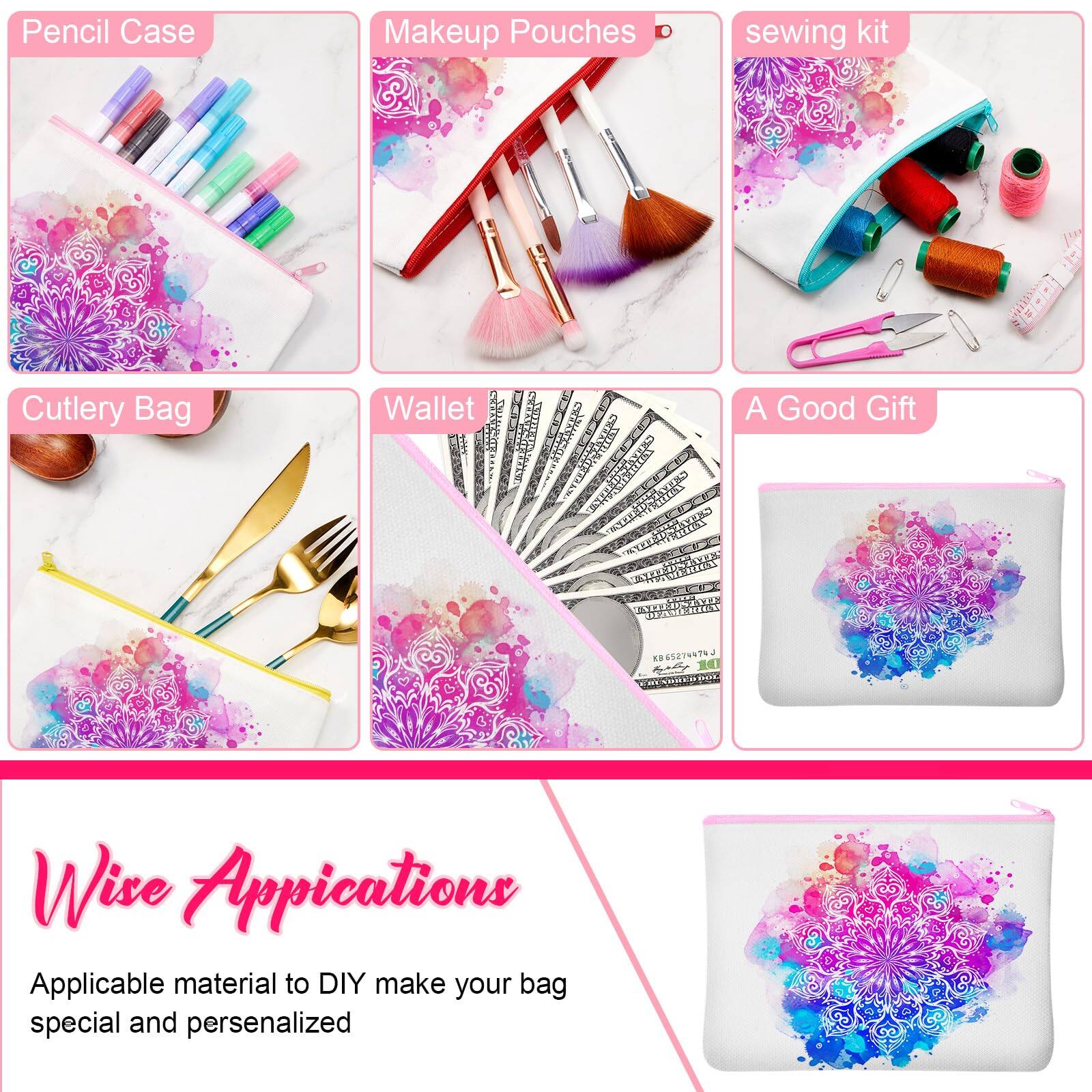 Dapper Styles 100 Sublimation Blank Canvas Makeup Bags Bulk Diy Heat ...