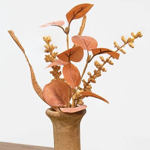 Angle. BreeBe - Woodbury Grass & Eucalyptus Pick - 9" - Orange.