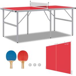 Soozier - Mini Ping Pong Table Set for Outdoor and Indoor, Foldable Table Tennis Table with Net, 2 Paddles, 3 Balls - Red