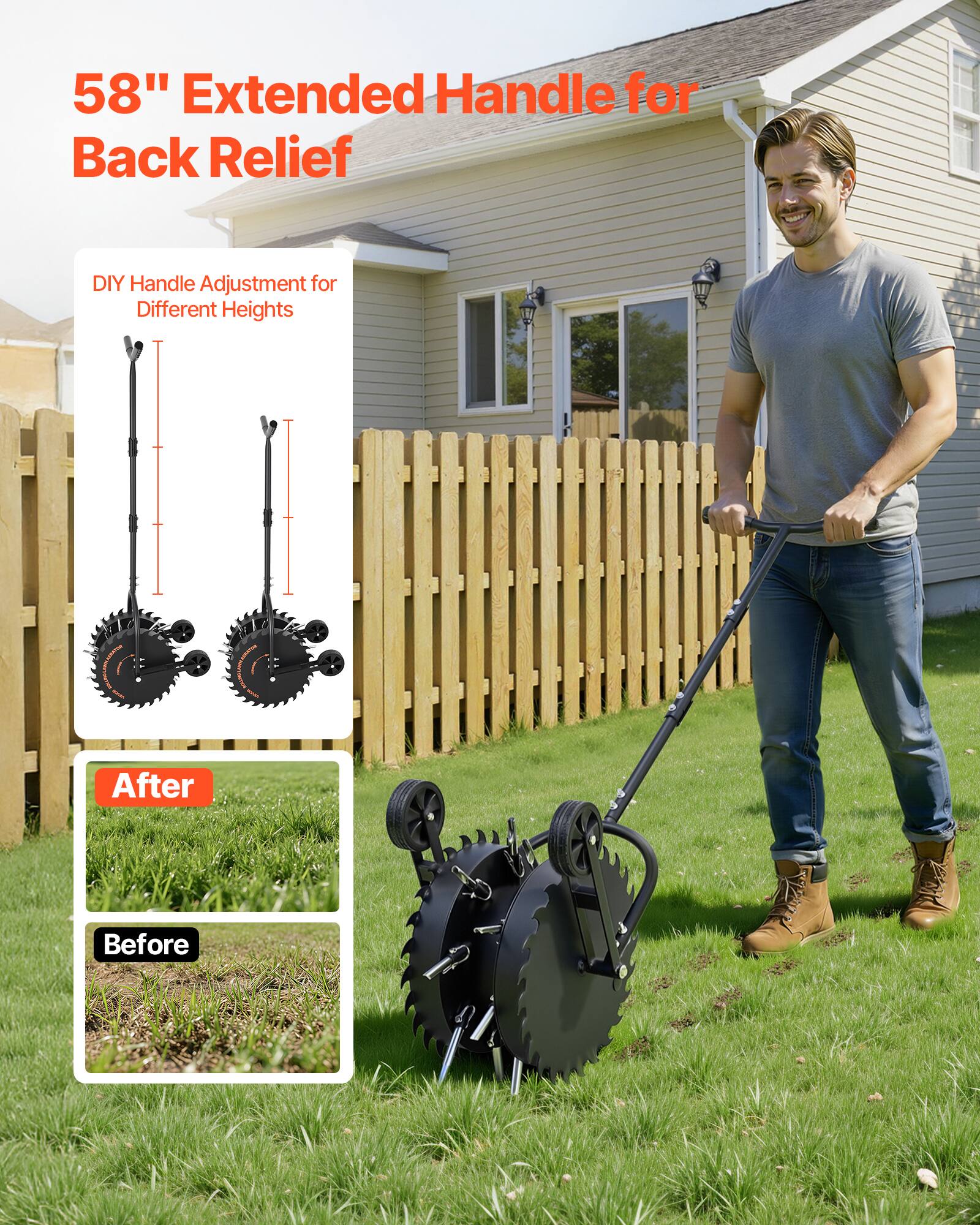 58" Extended Handle for Back Relief

DIY Handle Adjustment for Different Heights

After

Before