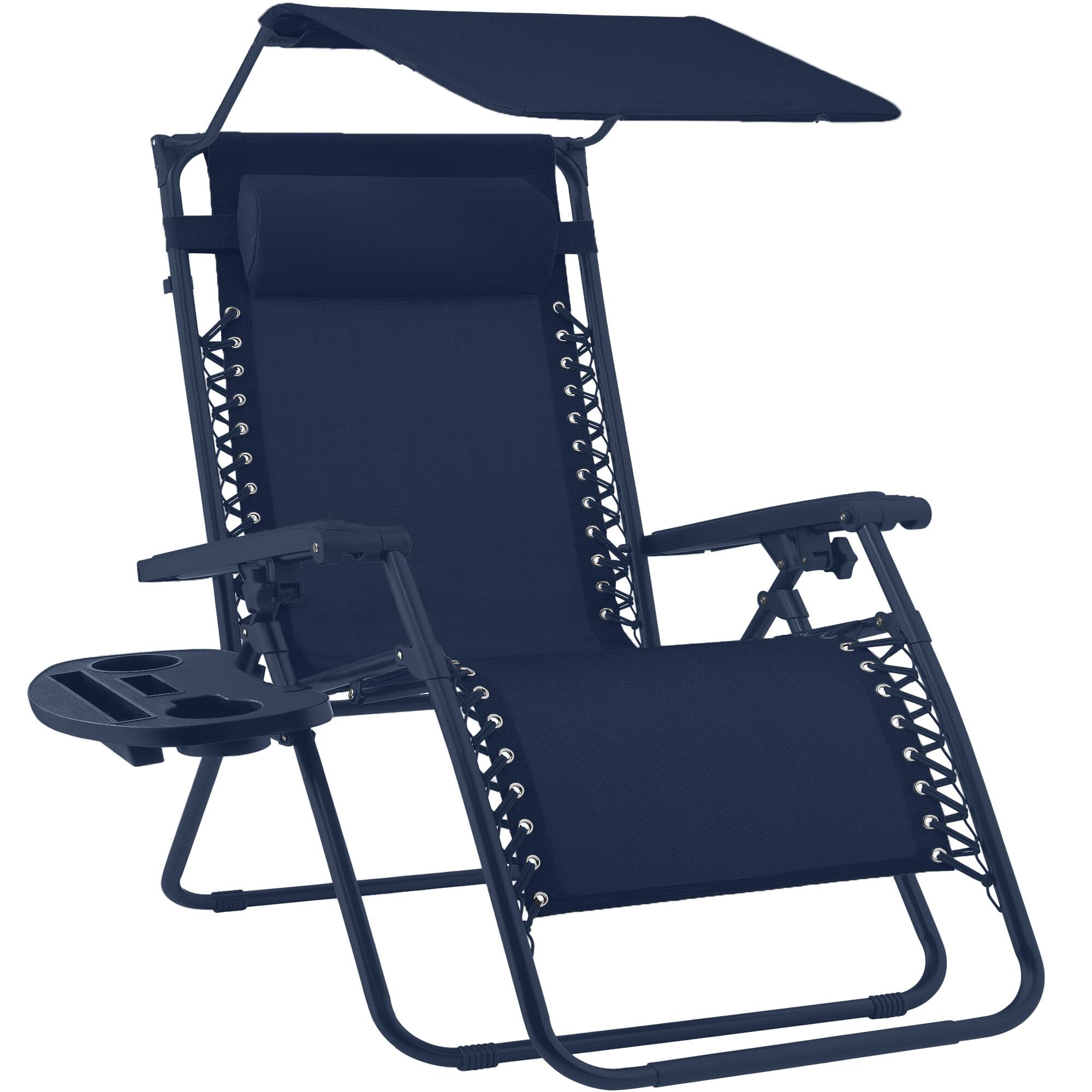 Front. Best Choice Products - Best Choice Products Folding Zero Gravity Recliner Patio Lounge Chair w/ Canopy Shade, Headrest, Tray - Navy - Navy.