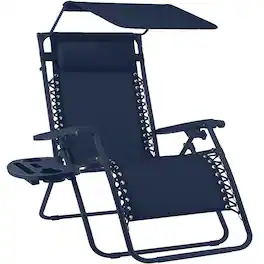 Best Choice Products - Folding Zero Gravity Recliner Patio Lounge Chair w/ Canopy Shade, Headrest, Tray - Navy