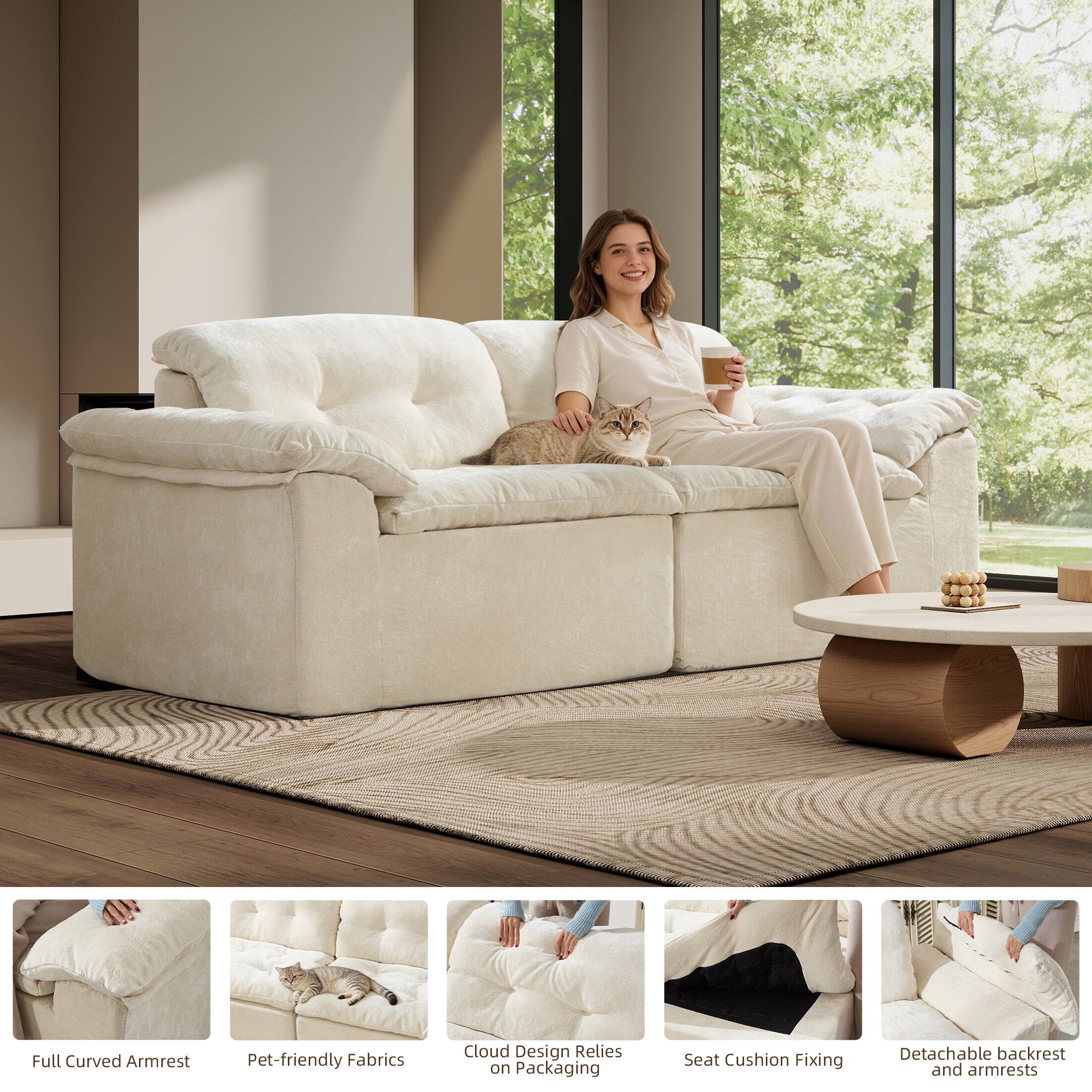 - Full Curved Armrest
- Pet-friendly Fabrics
- Cloud Design Relies on Packaging
- Seat Cushion Fixing
- Detachable backrest and armrests