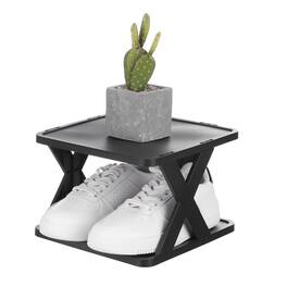 Unique Bargains - 2-Tier Plastic Shoe Rack, Vertical Stackable Folding Narrow Shelf for Closet Entryway Garage - Black/Black